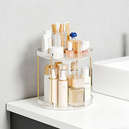 Yieach Acrylic 360 Rotating Makeup Organizer and Perfume Organizer,2 Tier Make Up Holder and Acrylic Skincare Organizers for Countertop,Vanity,Bathroom,Clear Spinning Beauty Organizer for Face Product