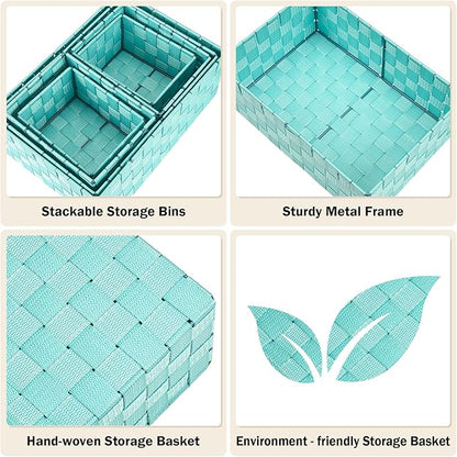 Woven Storage Baskets, Storage Bins, Cube Basket Container Baskets Storage Boxes Organizers for Clothes/Shelves/Closet, Set of 6 (Aqua)