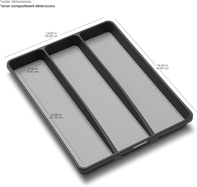 madesmart Classic Utensil Tray - Granite | CLASSIC COLLECTION | 3-Compartments | Kitchen Organizer | Non-slip Lining and Rubber Feet | Easy to Clean | BPA-Free Large