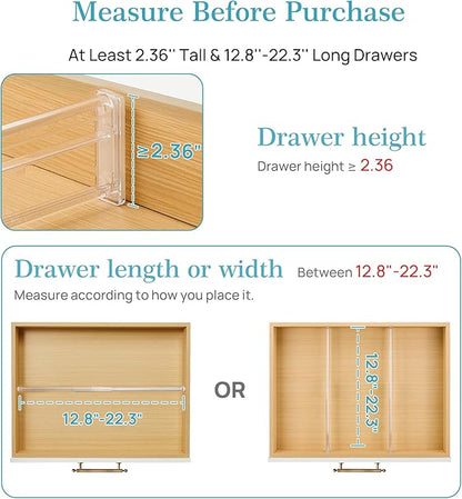 Vtopmart 2.36” Drawer Dividers with Expandable Inserts, 12.8"-22.3" Adjustable Kitchen Drawer Organizer, Clear Plastic Organizer Separator for Flatware, Utensil, Cutlery, 8 Dividers with 14 Inserts