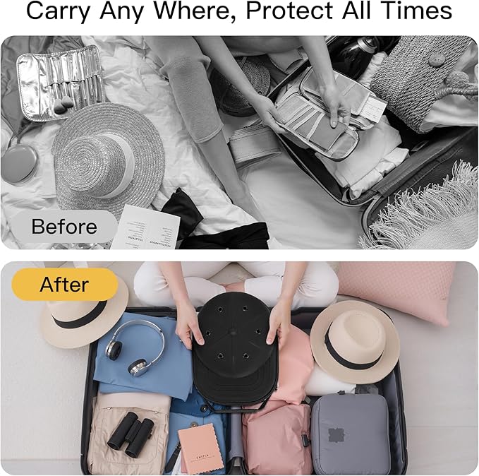 Hat Travel Case, Hat Carrier Travel Case with Adjustable Shoulder Strap, Hat Organizer Baseball Caps Holder for 6 Baseball Caps, Perfect for Traveling & Home Storage, Small