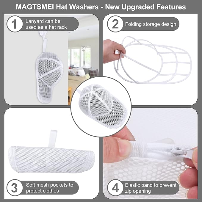 MAGTSMEI Hat Washer Cage for Washing Machine, Hat Washer Cage，Baseball Cap Washing Cage,Cleaning and Protecting Hats in Dishwasher (B & W 2 Pack)