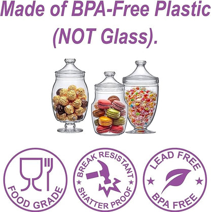 Amazing Abby - Keep - Acrylic Apothecary Jars (3-Piece Set, 52/50/46 oz) (NOT Glass), Plastic Jars with Lids, Bathroom Canisters, Candy Buffet, Wedding Display, BPA-Free and Shatter-Proof