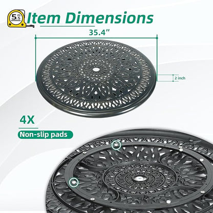 VIVIJASON 35.4" Cast Aluminum Lazy Susan Turntable, 360° Large Rotating Display Tray with Silent Bearings, Round Table Top Swivel Serving Plate with 2" Umbrella Hole for Outdoor Dining Table