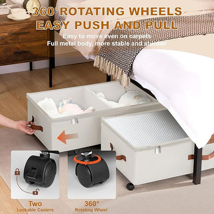 Under Bed Storage Containers with Wheels 9.5 inches Higher Under Bed Storage XXXL Underbed Shoes Blankets Clothes Storage Organizer 2 Pack Under the Bed Storage for College Dorms Bedroom Nursery Rooms