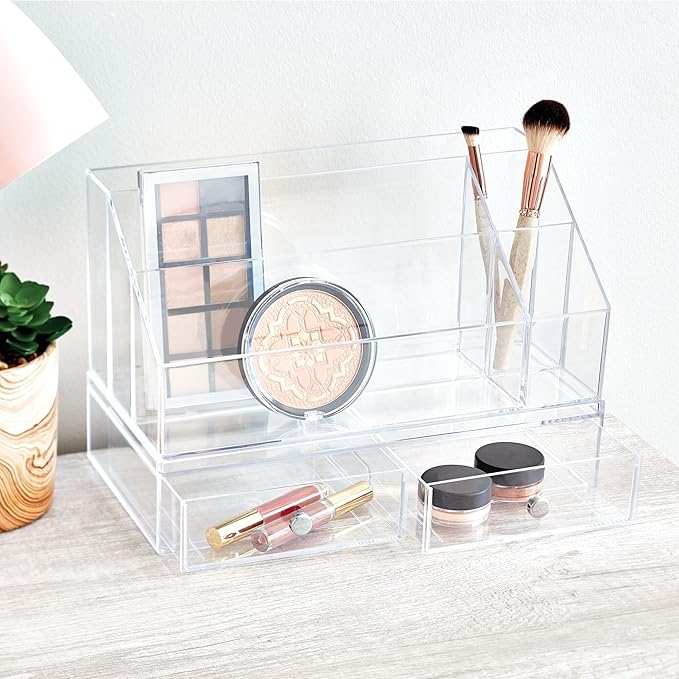 iDesign 5-Section Makeup Organizer - Countertop Organizer for Cosmetics - Set of 2 - Clear