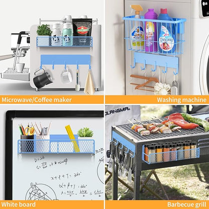 Magnetic Spice Rack for Refrigerator, 7 Pack Metal Magnetic Shelf, Moveable Magnetic Storage Fridge Organizer, Spice Organizer, Hook Rack, Paper Towel Holder, Utensils and Cutting Board Holder, Blue