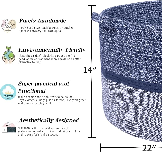 R RUNKA Extra Large Storage Basket - Soft Woven Organizer, 22" x 14"