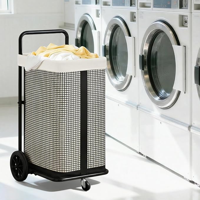 STORAGE MANIAC Rolling Laundry Cart with Wheels 37.4"H Laundry Hamper with Removable and Washable Canvas Liner Heavy Duty Laundry Basket Sorter Utility Cart Steel Frame for Clothes & Groceries, Beige