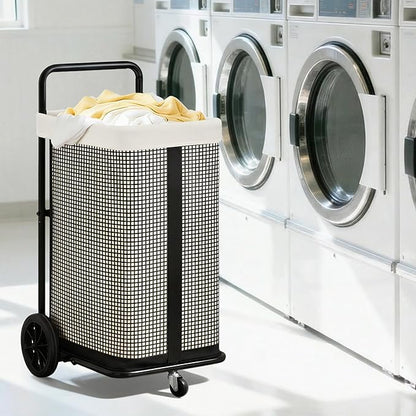 STORAGE MANIAC Rolling Laundry Cart with Wheels 37.4"H Laundry Hamper with Removable and Washable Canvas Liner Heavy Duty Laundry Basket Sorter Utility Cart Steel Frame for Clothes & Groceries, Beige