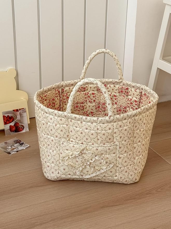 Storage Basket Boho Fabric Large Collapsible Floral Laundry Nursery Hamper Portable Folding Storage for Clothes Toys (Yellow Floral)