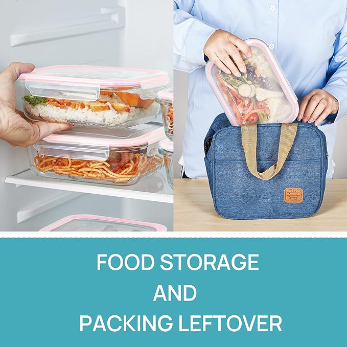 Vtopmart 5Pack 22oz Glass Storage Containers with Lids, Glass Meal Prep Food Container Sets with Snap Airtight Lids for Microwave, Oven, Freezer and Dishwasher, Pink