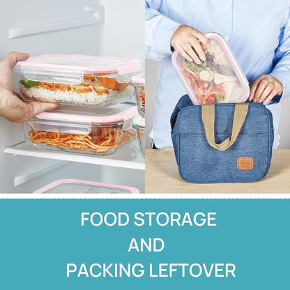 Vtopmart 5Pack 22oz Glass Storage Containers with Lids, Glass Meal Prep Food Container Sets with Snap Airtight Lids for Microwave, Oven, Freezer and Dishwasher, Pink