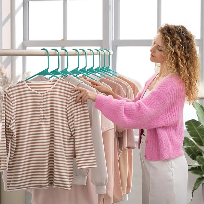 Plastic Hangers 50 Pack Aqua - Clothes Hangers - Makes The Perfect Coat Hanger and General Space Saving Hangers for Closet and New Apartment Essentials - Percheros Ganchos para Colgar Ropa Hangars