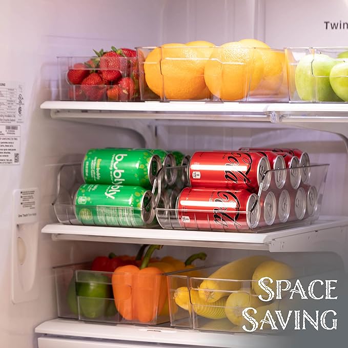Oizeir Soda Can Organizer - Clear Plastic Storage Dispenser Bin for Refrigerator. Great Drink Holder for Kitchen Cabinets, Countertops, Pantry, Freezer and Fridge. (2-Pack)