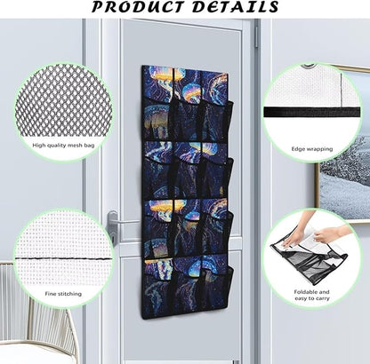 Generic Blue Jellyfish Behind The Door Storage Waterproof Over Door Laundry Room Storage Organizer Having Multiple Independent Pockets and Compartments to Store A Variety of Items