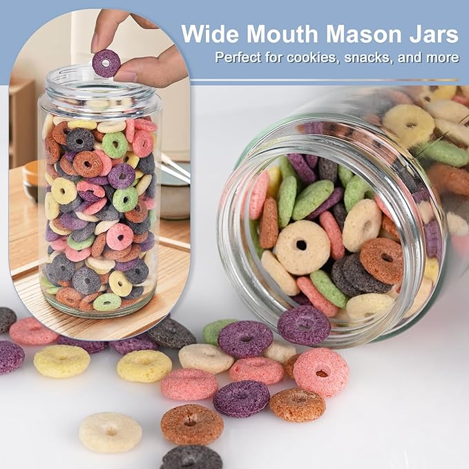 Overnight Oats Containers with Lids, 24oz Wide Mouth Mason Jars with Lids, 9 Pack Glass Jars with Airtight lid for Chia Pudding Yogurt Salad, Meal Prer Oatmeal Jars