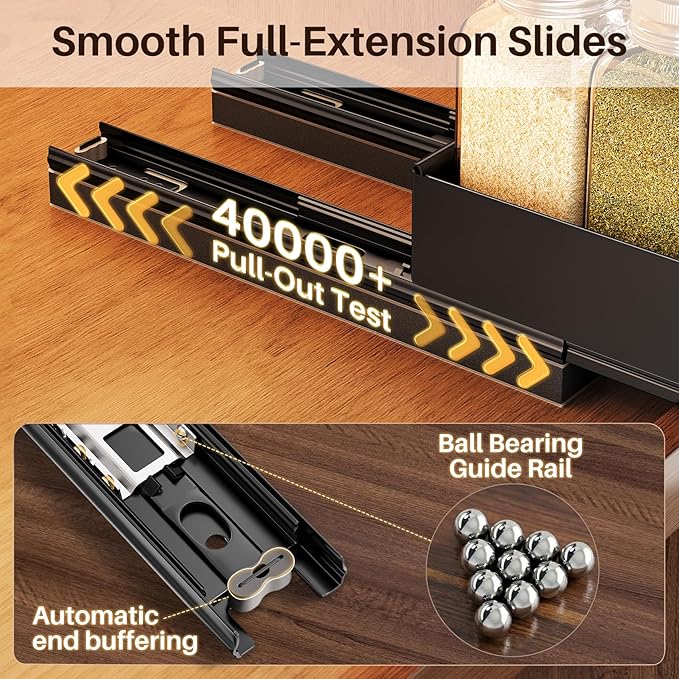 SNTD Pull Out Spice Rack for Upper Cabinet - Expandable Organizer with Smooth Ball Bearing Slides, No Drill Mounting Spice Storage for Kitchen (2 Pack, 4.1" to 7.2" W X 10" D X 2.2" H)