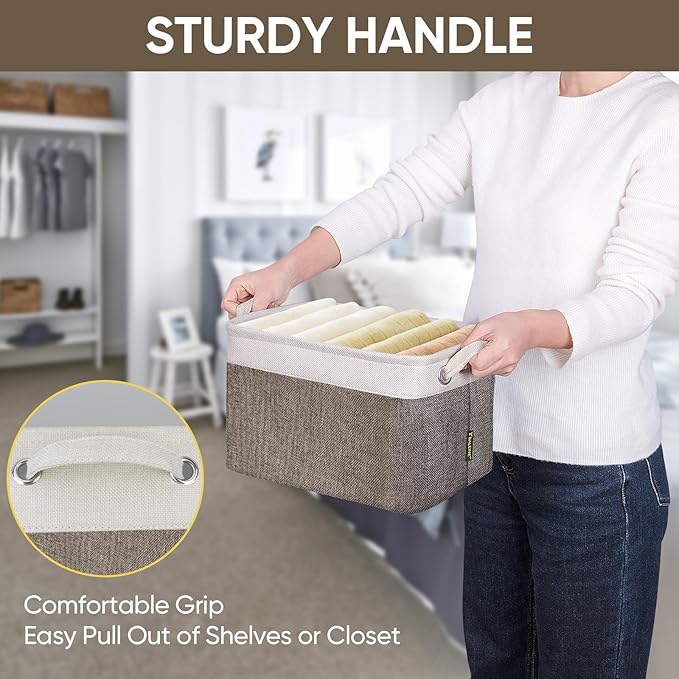 BALEINE 2 Pack Fabric Closet Storage Bins for Shelves, Linen Closet Organizers and Storage, Decorative Baskets for Organizing, Shelf, Clothes, Home, Office (Brown, 12"x8"x8")