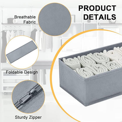 DIMJ Drawer Organizers Clothes, Set of 4 Dresser Organizer Bins, Fabric Closet Organizers and Storage, Shallow Drawer Dividers for Nursery, Clothing, Baby Clothes, Socks, Underwears, Tie (Grey)