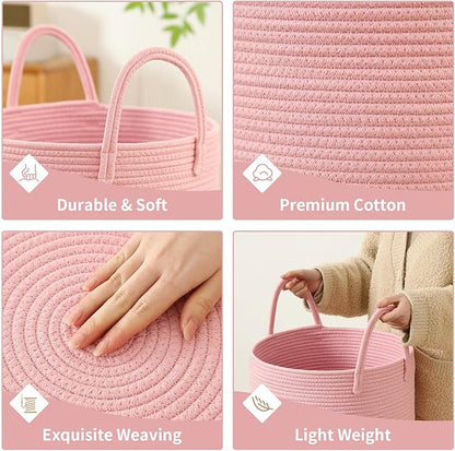 Laundry Basket Hamper Tall Rope Storage Woven for Blanket toys Dirty Clothes in Living Room Bathroom Bedroom (Pink, 100L/26.4Gal)