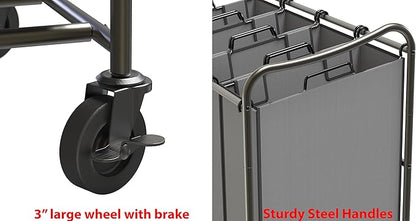 Simple Houseware 4-Bag Heavy Duty Laundry Sorter Rolling Cart, Dark Grey