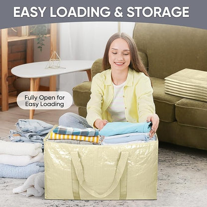 TICONN 6 Pack Extra Large Moving Bags Heavy Duty with Zippers & Carrying Handles, Durable Storage Bags Moving Boxes for Closet Organizers and Storage (6 Pack, Cream)