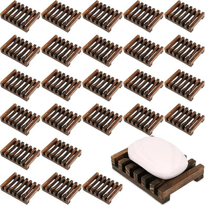 30Pack Wooden Soap Dish for Shower Bulk Soap Holder Savers Wood Draining Tray Case for Bathroom Kitchen Travel Sponge Shampoo Sink,Hand Craft
