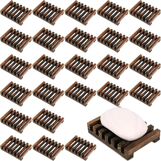 30Pack Wooden Soap Dish for Shower Bulk Soap Holder Savers Wood Draining Tray Case for Bathroom Kitchen Travel Sponge Shampoo Sink,Hand Craft
