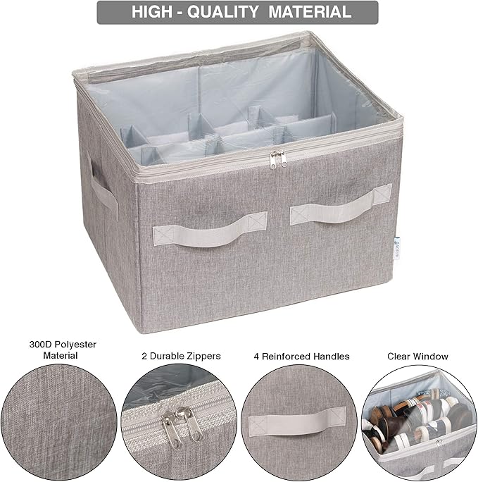 Moteph Shoe Organizer Closet Storage Solution with Clear Cover & Adjustable Dividers for Shoes, Handbags, Blankets, Linen, Clothing (Medium - 16 Pairs, Grey)