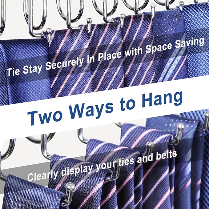 TOPIA HANGER 40 Hooks Belt Tie Hanger Space Saving for Closet, 2 IN 1 Belt Ties Racks Max 60 Belts with 60 Ties Capacity, Curved with Flat Hooks for Belts,Ties,Bras,Closet Organizers and Storage CT70N