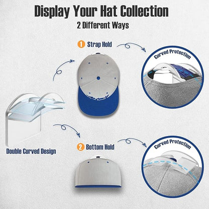 Hat Hangers for Wall, Stronge Adhesive Hat Holders Display, No Driling Caps Holder Organizer, 20 Pack Hat Hook for Baseball Caps, Wall Mounted Cap Rack, Translucent Black