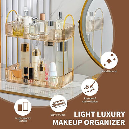Amber 2-Tier Vanity Shelf for Bathroom Counter - Skincare & Makeup Organizer
