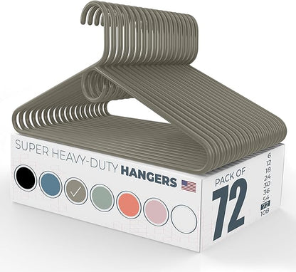 Super Heavy Duty Clothes Hangers 50+ Pack (72 Count) – Made in the USA - 10lb Capacity, Thick Plastic Hangers for Pants, Coats, Jackets, Jeans and Adult Clothing – Gray