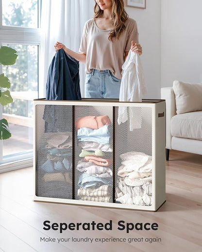SOLEDI 180L Laundry Hamper 3 Section, Extra Large Laundry Hamper with Lid, Dirty Clothes Hamper with Sturdy Handle, Large Laundry Basket Organizer for Laundry Room, Bedroom, Hampers for Laundry