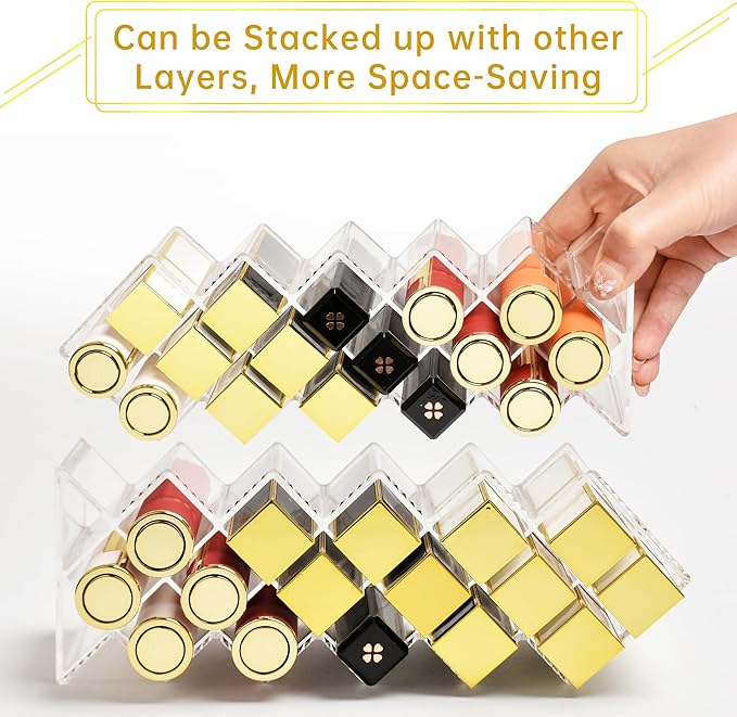 Nimiah Lipstick Organizer Holder 28-Slots - Stackable Clear Fish Shape Lipstick Tower for Vanity, Countertop, Desktop - Space-Saving Storage Holder for Lip Gloss, Makeup Brushes