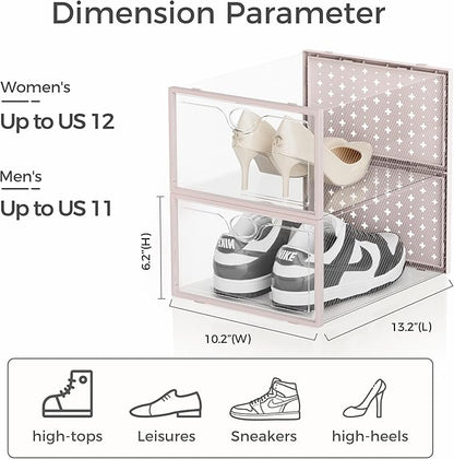 Pinkpum 15 Pack X-Large Shoe Storage Boxes, Shoe Organizer for Closet Clear Plastic Stackable Shoe Dispaly Case Bins Holder, Sneaker Storage for Sneakerheads Pink