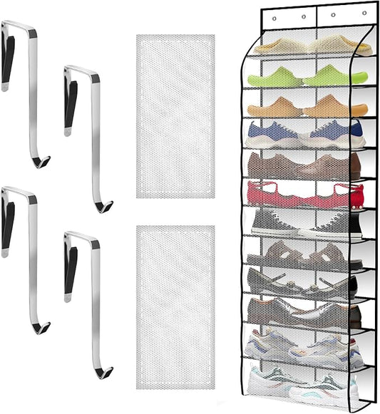 Kotkn Over The Door Shoe Organizer with 12 Large Breathable Pockets - Durable Hanging Storage for the Entire Family's Shoes (White)
