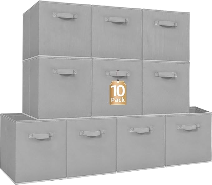 STORAGE MANIAC Storage Cubes, 13 Inch Collapsible Storage Bins with Handles, 10 Pack Fabric Foldable Bins for Organization, Durable Storage Bins for Closet, Shelves, Offices, Toys, 10-Pack Grey