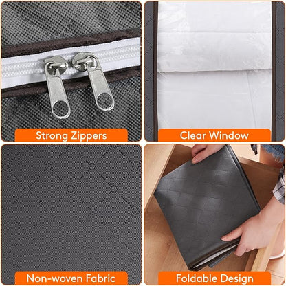 Lifewit 6 Pack 100L Clothes Storage Bins with Lids, Foldable Blanket Storage Bags with Zippers, Clear Window and Reinforced Handles, Closet and Organization for Clothing, Sweater, Comforter, Bedding