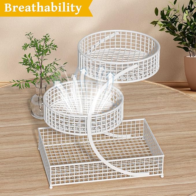AMANKA 3-Tier Metal Cosmetic Organizer,Cosmetic storage rack for vanity tables,Multipurpose Metal Bathroom Organizers and Storage, Use Countertop Organizer for perfume/makeup/Vegetables (WHITE 1)