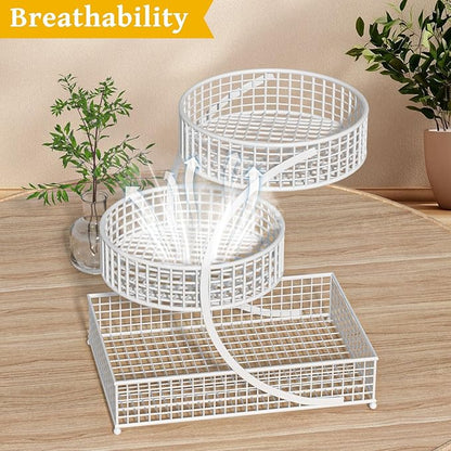 AMANKA 3-Tier Metal Cosmetic Organizer,Cosmetic storage rack for vanity tables,Multipurpose Metal Bathroom Organizers and Storage, Use Countertop Organizer for perfume/makeup/Vegetables (WHITE 1)