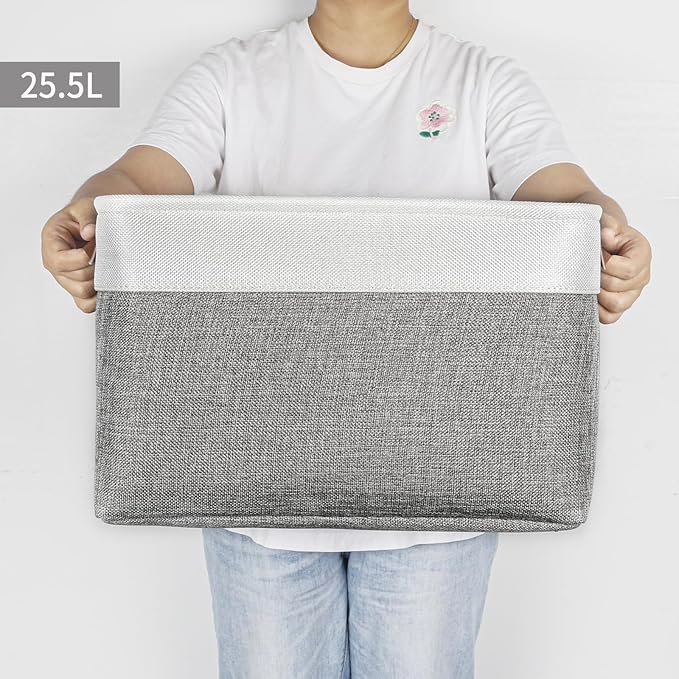 Bagnizer Storage Bins Large Fabric Storage Baskets for Shelves 3 Pack, Decorative Linen Closet Baskets with Handles for Organizing, Shelf, Clothes, Home, Office, 15x11x9.5Inches (Grey&White)