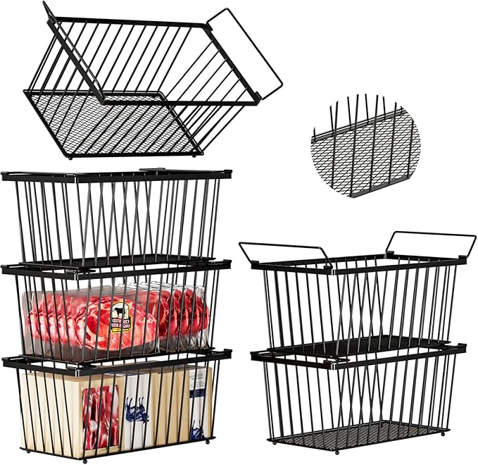 Enhanced Leak-Proof Bottom - Freezer Organizer Bins ，6 Pack Stackable Deep Freezer Organizer Bins for 7 Cu.FT Small Chest Freezer，organization and storage，pantry organizers