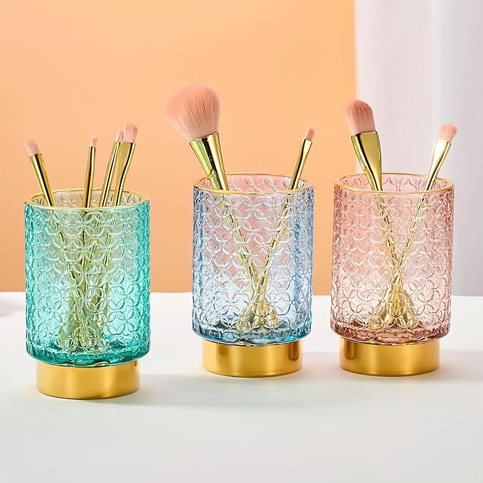 Makeup Brush Holder Organizer,Toothbrush Holders,Desk Pen Pencil Holder,Multifunctional Vintage Glass Brush Cup（A44-10-US）