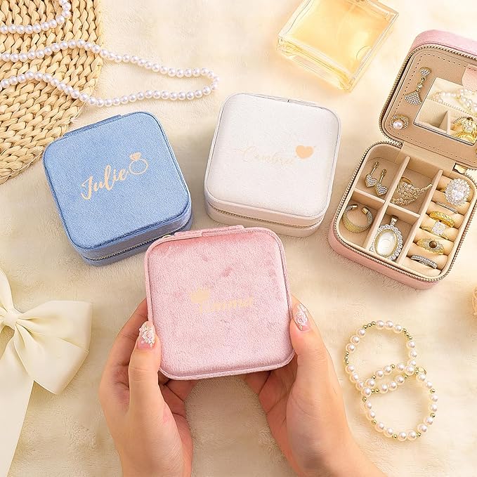Golden Bride Jewelry Box, Jewelry Organizer for Bridal Women, Girls, Bridesmaid, Velvet Rings & Necklaces Storage for Wedding Favors, Birthday & Christmas Gifts, Travel Essentialses (CUSTOM)