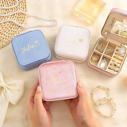 Golden Bride Jewelry Box, Jewelry Organizer for Bridal Women, Girls, Bridesmaid, Velvet Rings & Necklaces Storage for Wedding Favors, Birthday & Christmas Gifts, Travel Essentialses (CUSTOM)