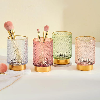 Makeup Brush Holder Organizer,Toothbrush Holders,Desk Pen Pencil Holder,Multifunctional Vintage Glass Brush Cup（A45-9-US）