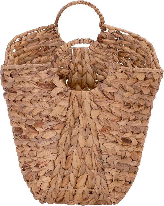 Household Essentials ML-4002 Tall Water Hyacinth Wicker Basket with Handles | Natural, Brown, Natural