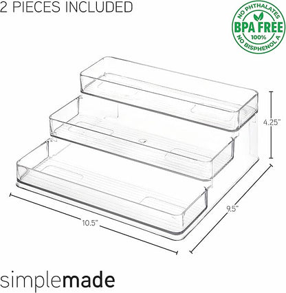 SIMPLEMADE 3-Tier Spice Rack Organizer - Versatile Storage Shelf for Kitchen, Bathroom, Bedroom & Office, Set of 2, Clear